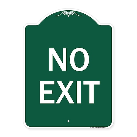 Signmission Designer Series Parking Lot No Exit, Green & White Aluminum Sign, 24" L, 18" H, GW-1824-23420 A-DES-GW-1824-23420